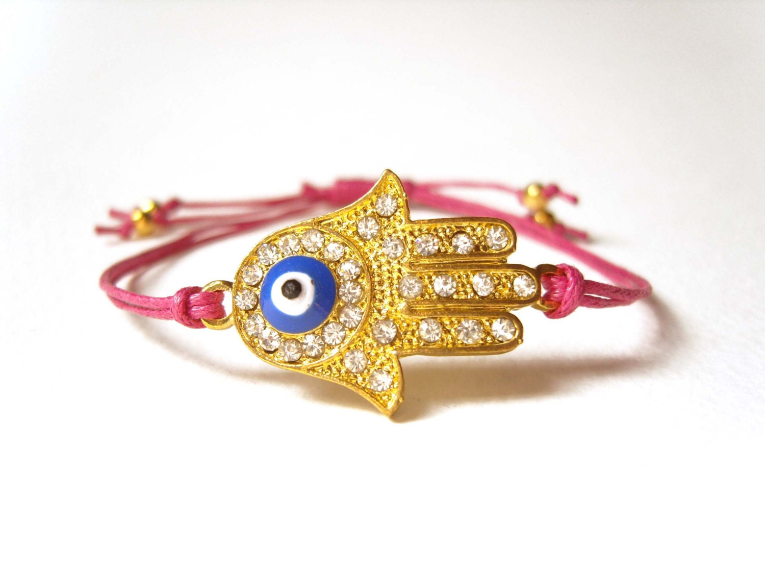 Hand of Hamsa Bracelet, Hot Pink String Bracelet, Adjustable Bracelet, Neon Pink Jewelry UK