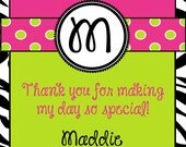 Birthday Party Zebra Dots Gift Tags Square Labels Whimsy Polka dots Personalized Tag for Party Favors Presents