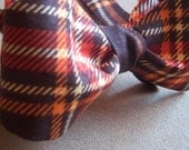 Harrison- Mens/Boys Adjustable Self-Tie Bow Tie in Brown and Orange Plaid Print