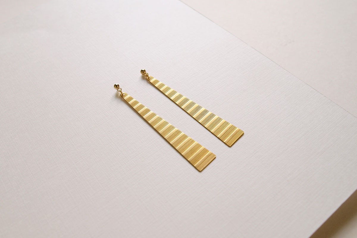 NEW Geometric Earrings : Single Textured Brass Triangle Drop