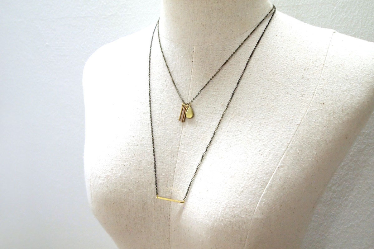 Locket Necklace : Layering Necklace - Locket and Bar Necklace