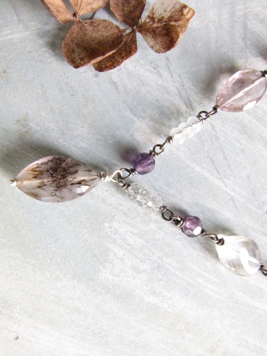 Wirewrapped Gemstone Necklace // Amethyst // Crystal // 17 inch