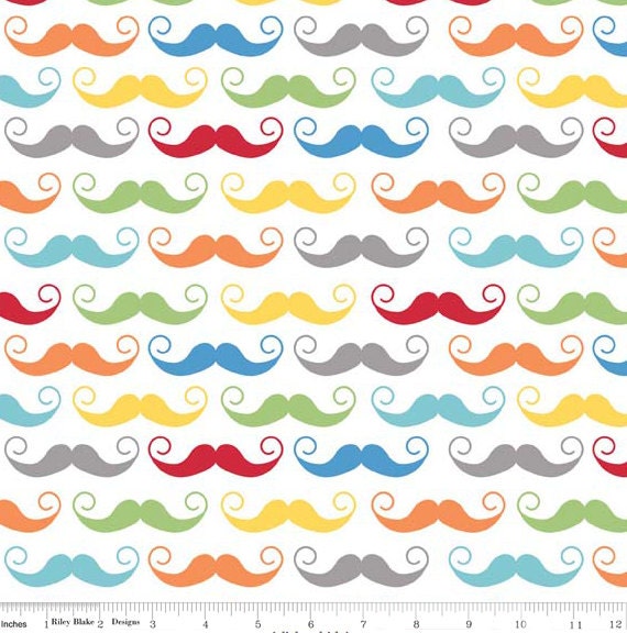 Riley Blake - Geekly Chic - Mustaches - Color on White