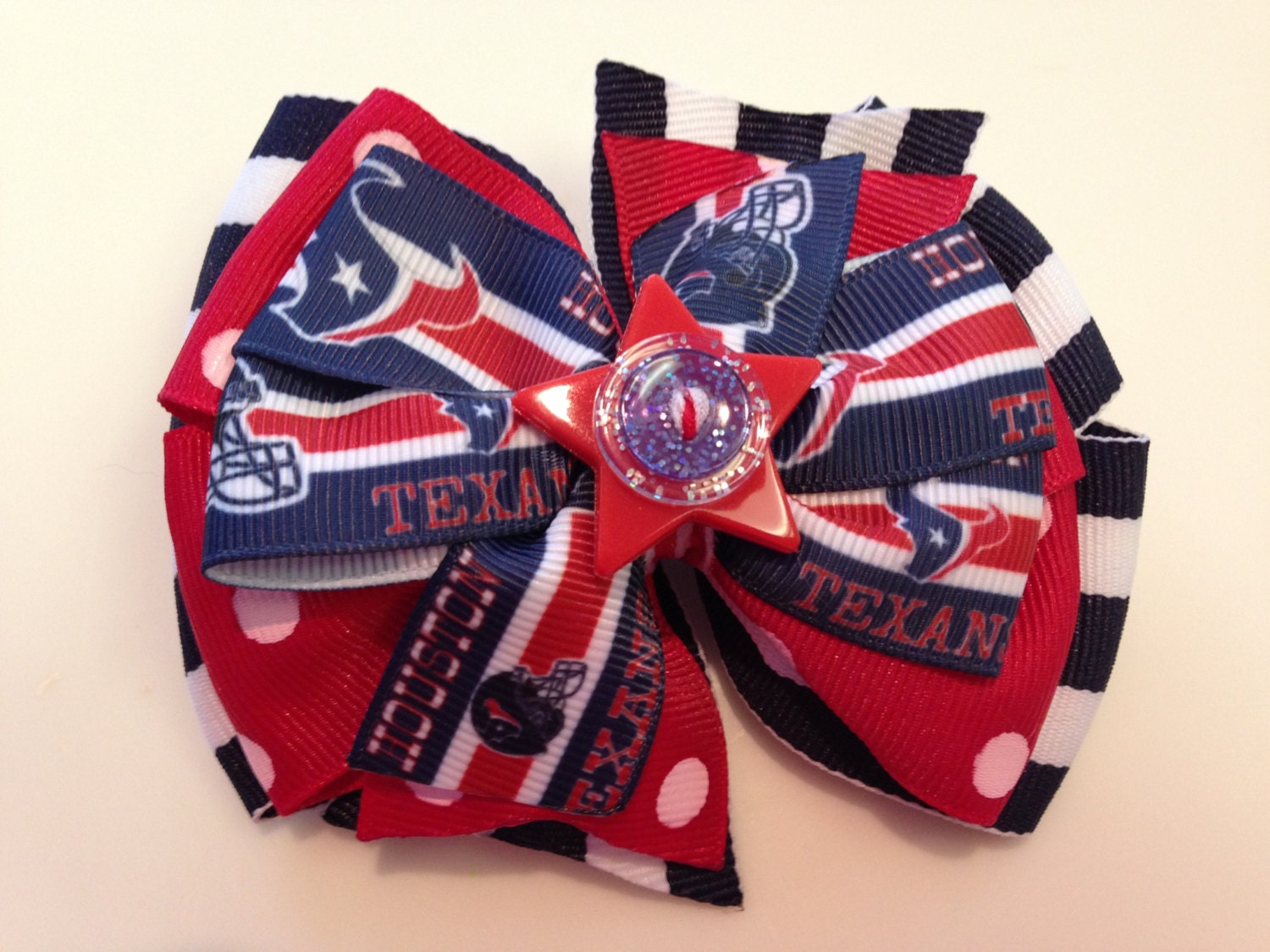 Football NFL Houston TEXANS Team Stacked Boutique Style Ribbon Bow Handmade for Pets Dog Bow Collar Accessory