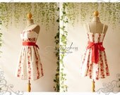 My Victorian Dress Vintage Inspired Red Rose Dress Exotic Floral Party Bridesmaid Tea Dress Wedding Prom Cocktail Dress -XS,S,M,L,CUSTOM-