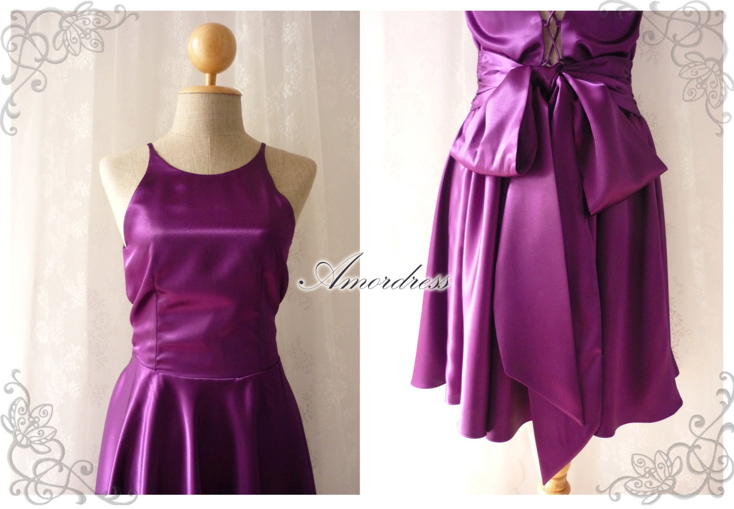 Party Queen Purple Violet Party Dress Bodice Open Back Dress Backless Vintage Inspired Prom Wedding Dinner Bridesmaid Evening Night Dress
