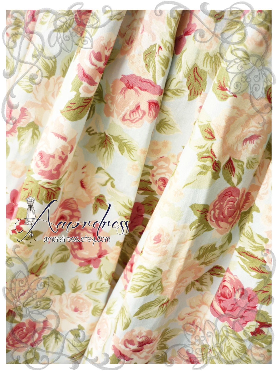 Floral Skirt Vintage Inspired Shabby Chic Skirt Blue with Pink Flower Sweet Skirt -Size S-M-