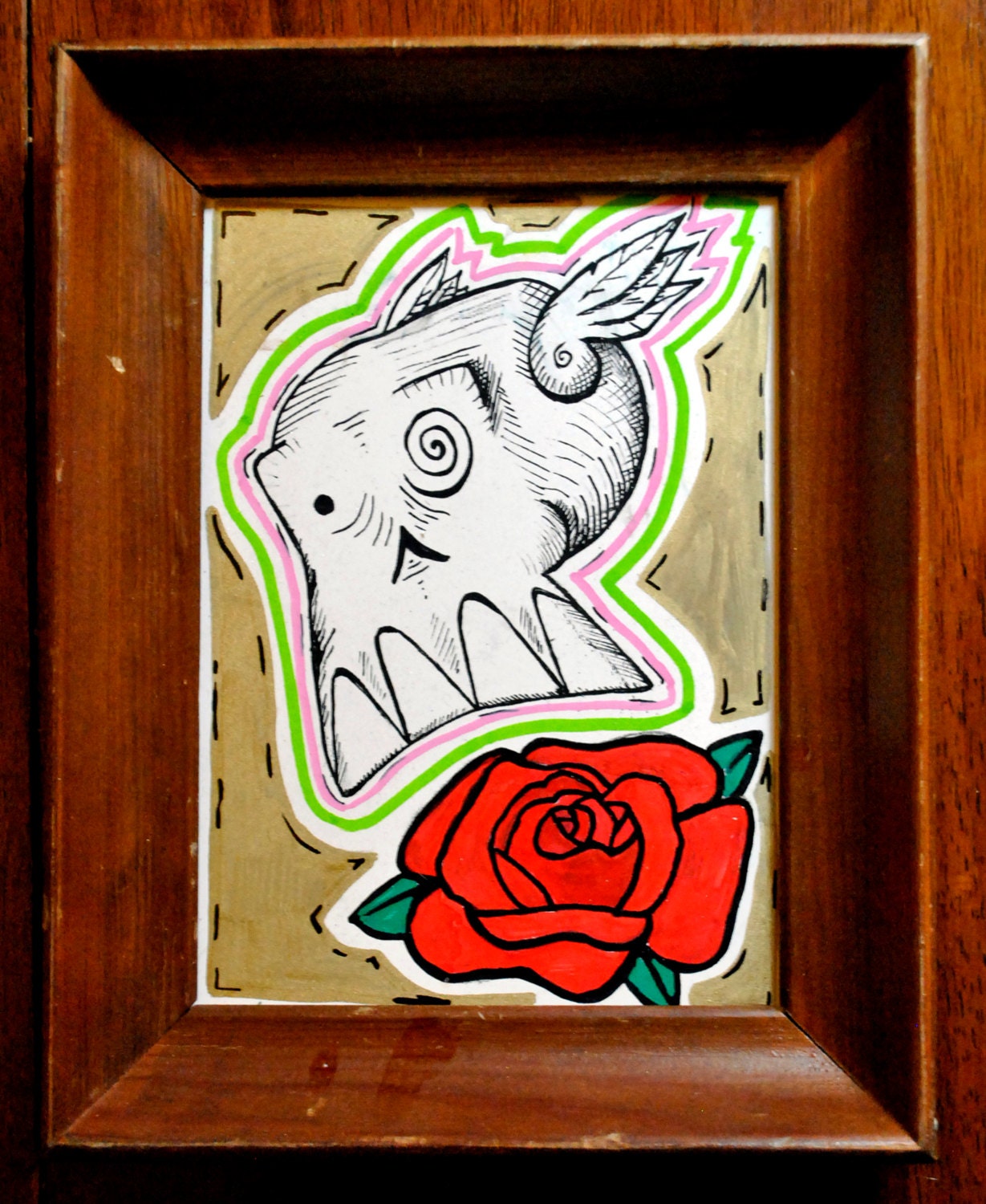 Skulls and Roses- Framed  5x7 panel