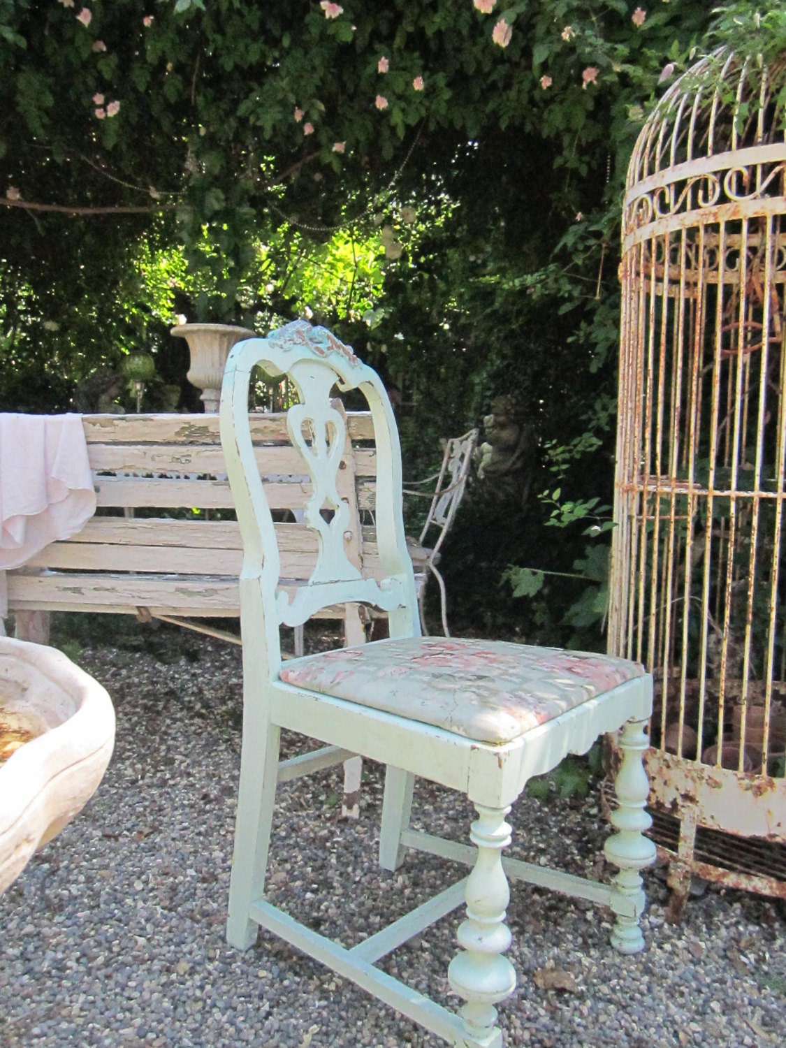 Chippy painted distressed aqua shabby chic prairie style chair