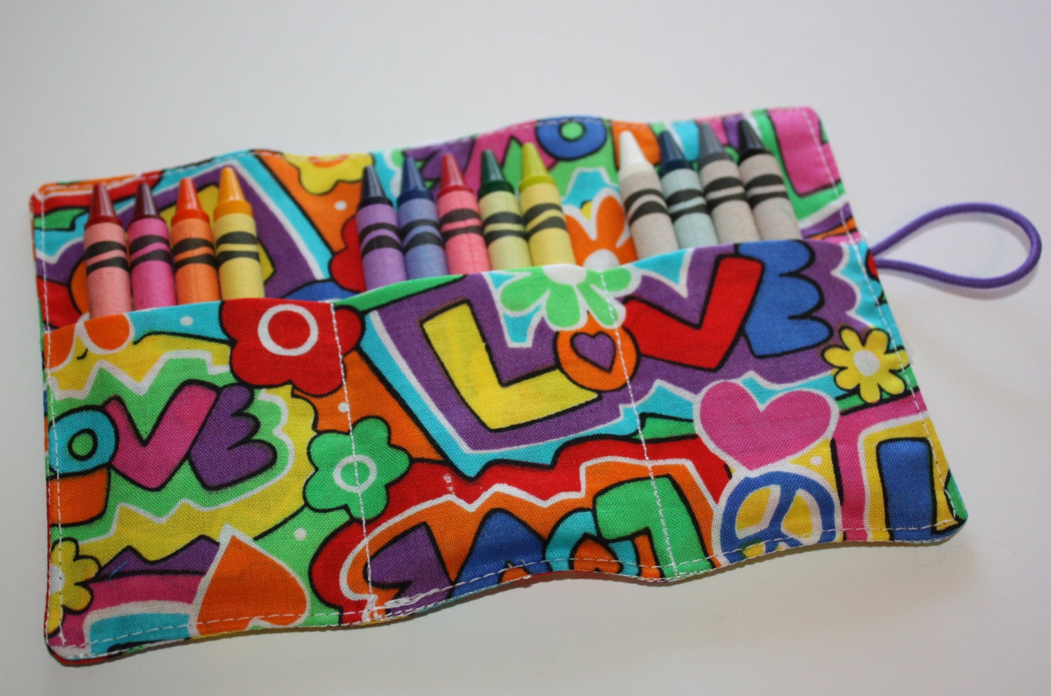 Crayon Roll Flower Power Love Crayon Rollup, Crayon Roll holds 12 to 15 Crayons