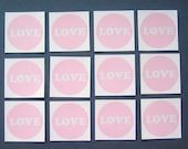 12 pack - small pink LOVE circle stickers