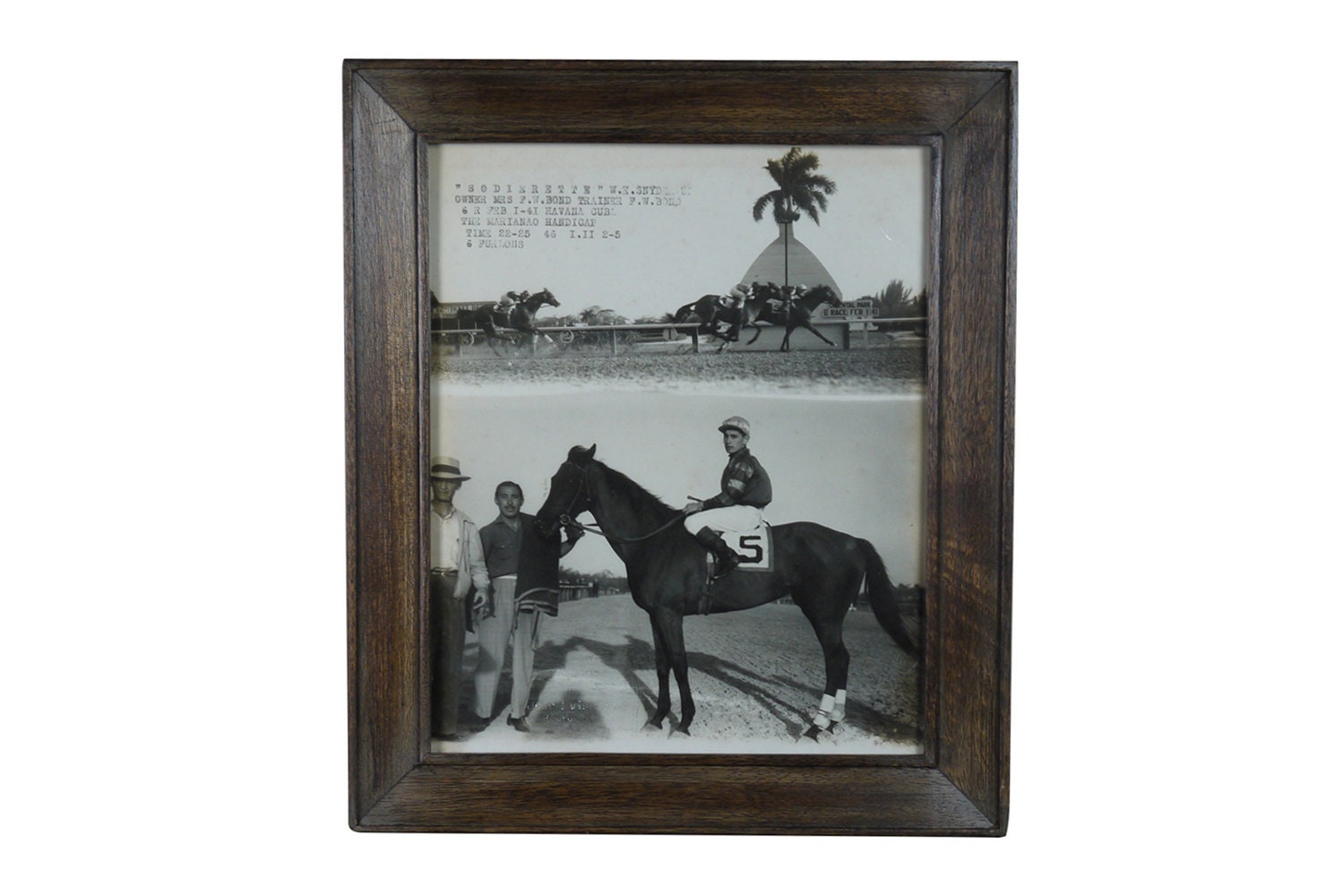Framed Original Photograph of Horse Race Winner, Havana Cuba 1946