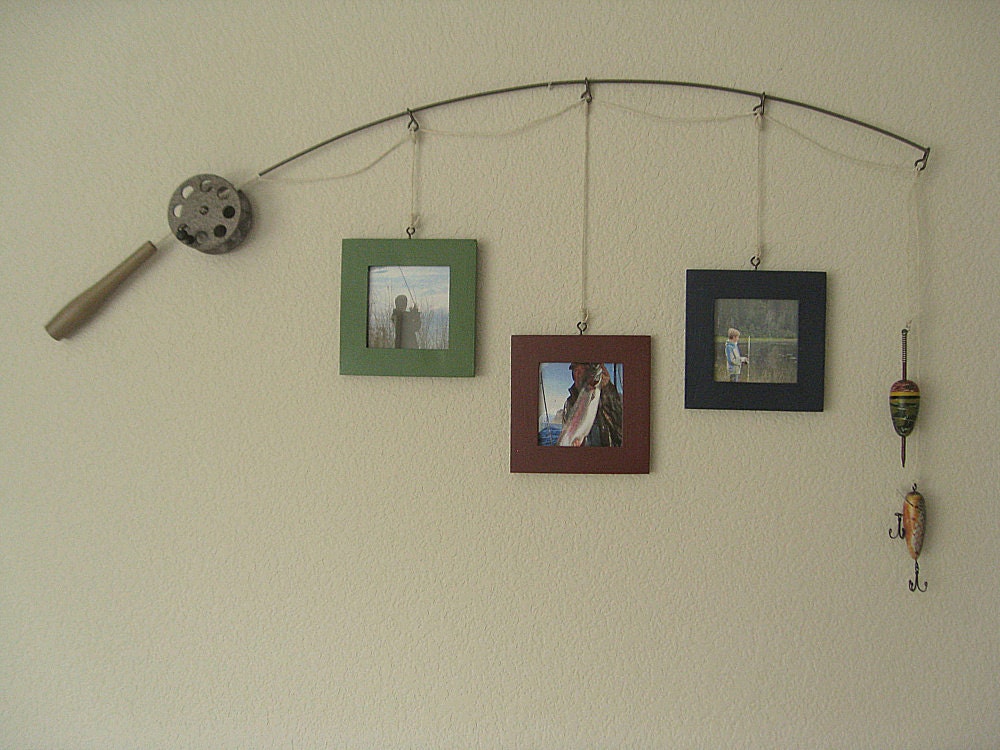 Fishing Pole Picture Frame - Metal Brown - 3 Frames