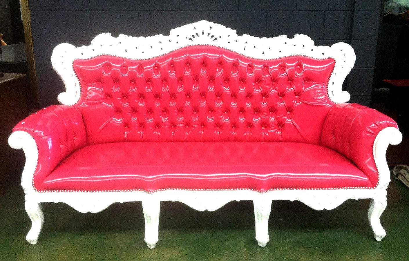 White & Hot Pink Regency Sofa