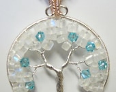 Rainbow Moonstone with Light Turquoise Swarovski Blossoms