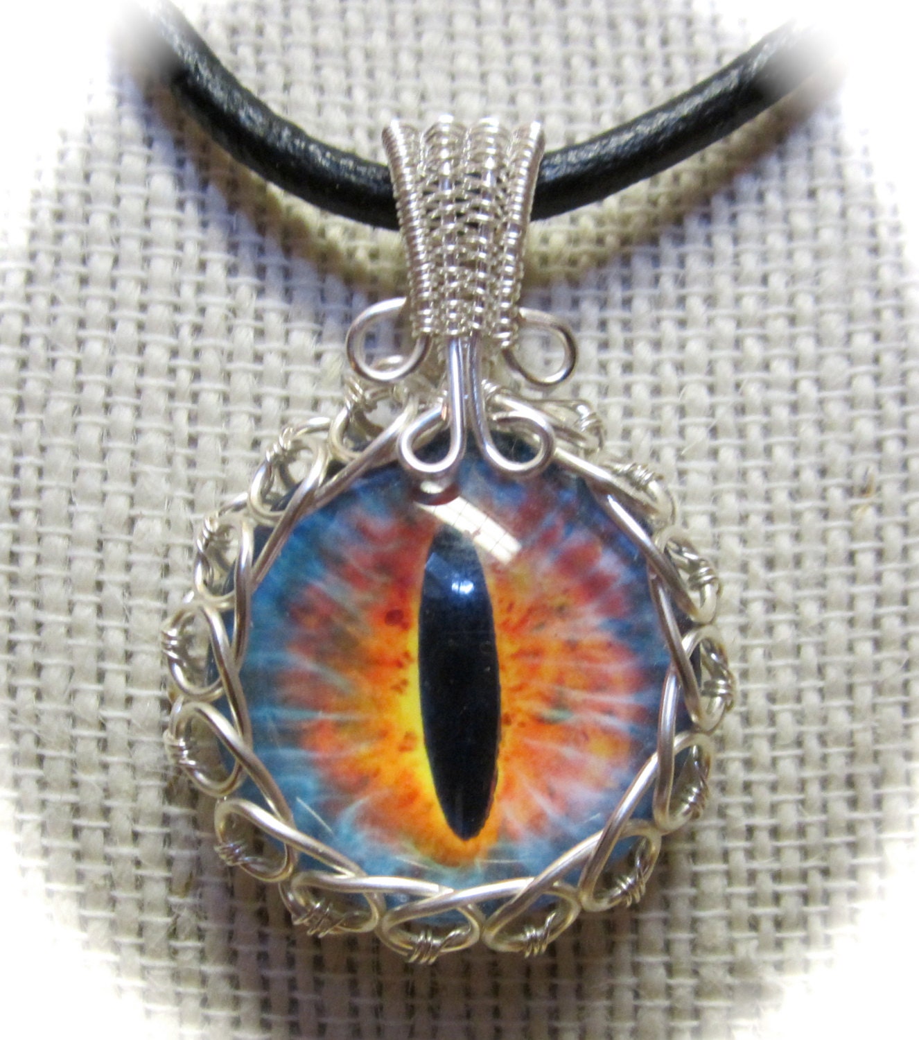 Blue Fire Dragons Eye Wire Wrapped Pendant