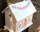 Wedding Card Box Birdhouse Handmade Just Married Bride Groom Wedding Reception Coral Pink White Rustic Recycled