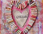 Gratitude Heart //  3 Dimensional Heart // Love // Pink Lavender Orange // mixed media - 9 x 12