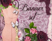 Shop Banner Avatar Blog Set 9 pieces and matching business card(printable)-vintage,sewing,lace,crochet