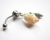 Seashell Belly Button Jewelry, Fish  Charm and Shell Pierced Bellybutton Ring