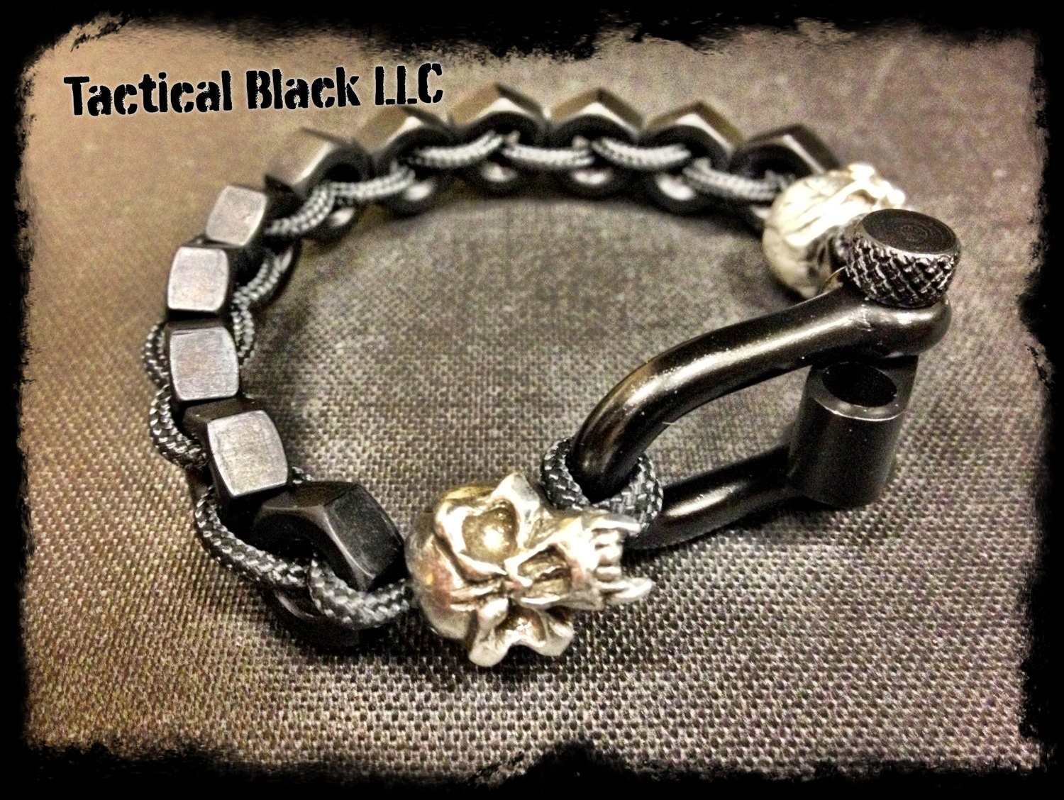 Double Skull and Hexnut adjustable bracelet