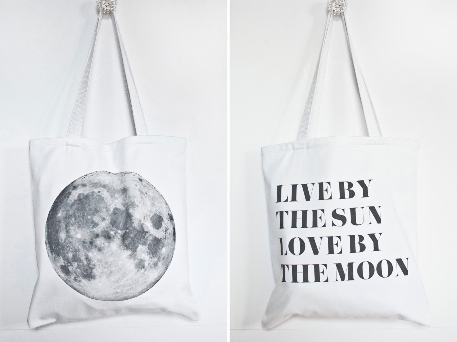 Live by the Sun Love By the Moon Print White Tote Bag Canvas Shopper