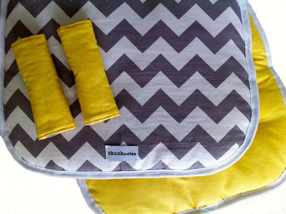 Reversible Pram/Stroller Liner Grey Chevron and Yellow
