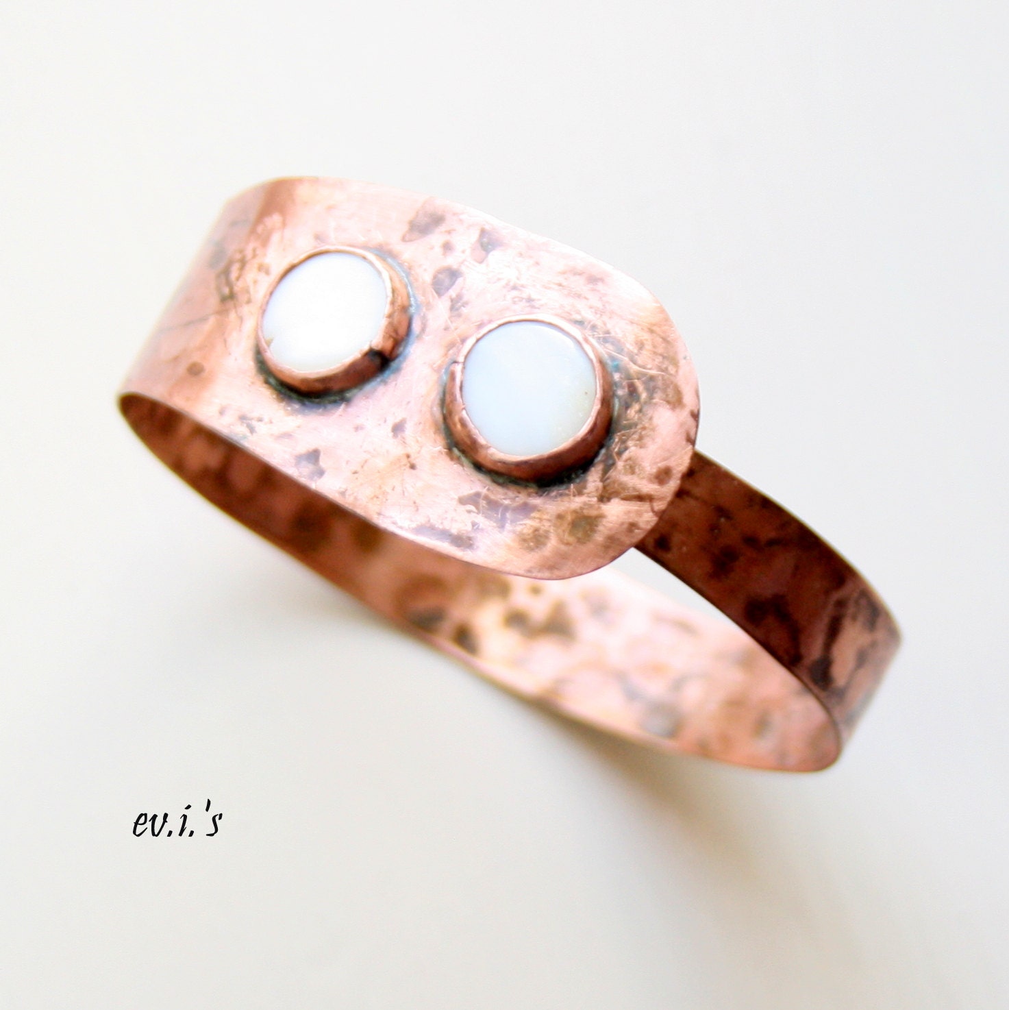 Cream Mother of Pearl Copper Handcrafted Hand Cut Oxidized Wide Metalwork Statement Bangle Bracelet Cuff Gift for Her.Free Shipping