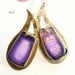 Handcrafted Eco Friendly Oxidized Brass Paisley Teardrop Metalwork Soldered Dangle Statement Drop Earrings with Purple Agate Gift for Her