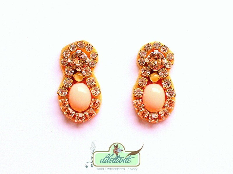 Crystal Earrings Swarovski- Rhinestone - Bridal Statement Earrings- Nude- Soft silk