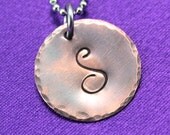 Hand Stamped Copper Monogram Necklace, Mixed Metal Monogram Necklace, Stamped Copper Initial Necklace,