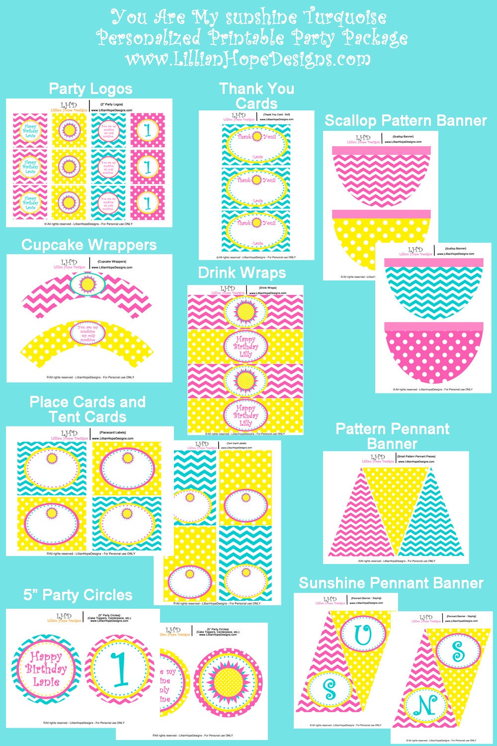 You Are My Sunshine Birthday - Turquoise - PRINTABLE Personalized Package - Chevron - First Birthday Il_570xn