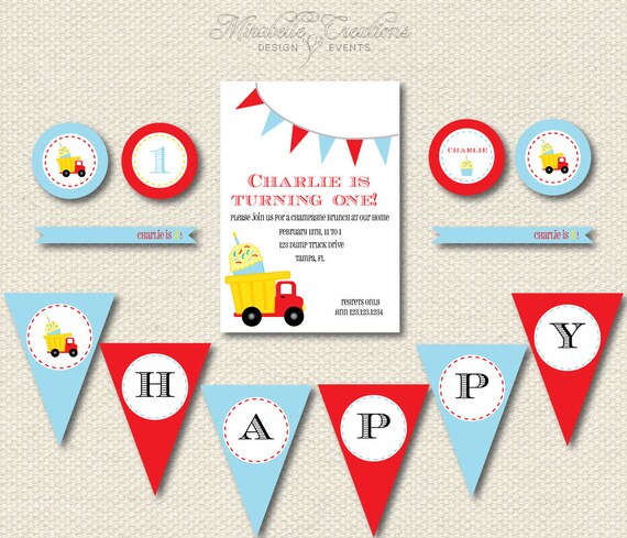 PRINTABLE PARTY COLLECTION -- Dump Truck Party Collection -- Mirabelle Creations Il_570xn