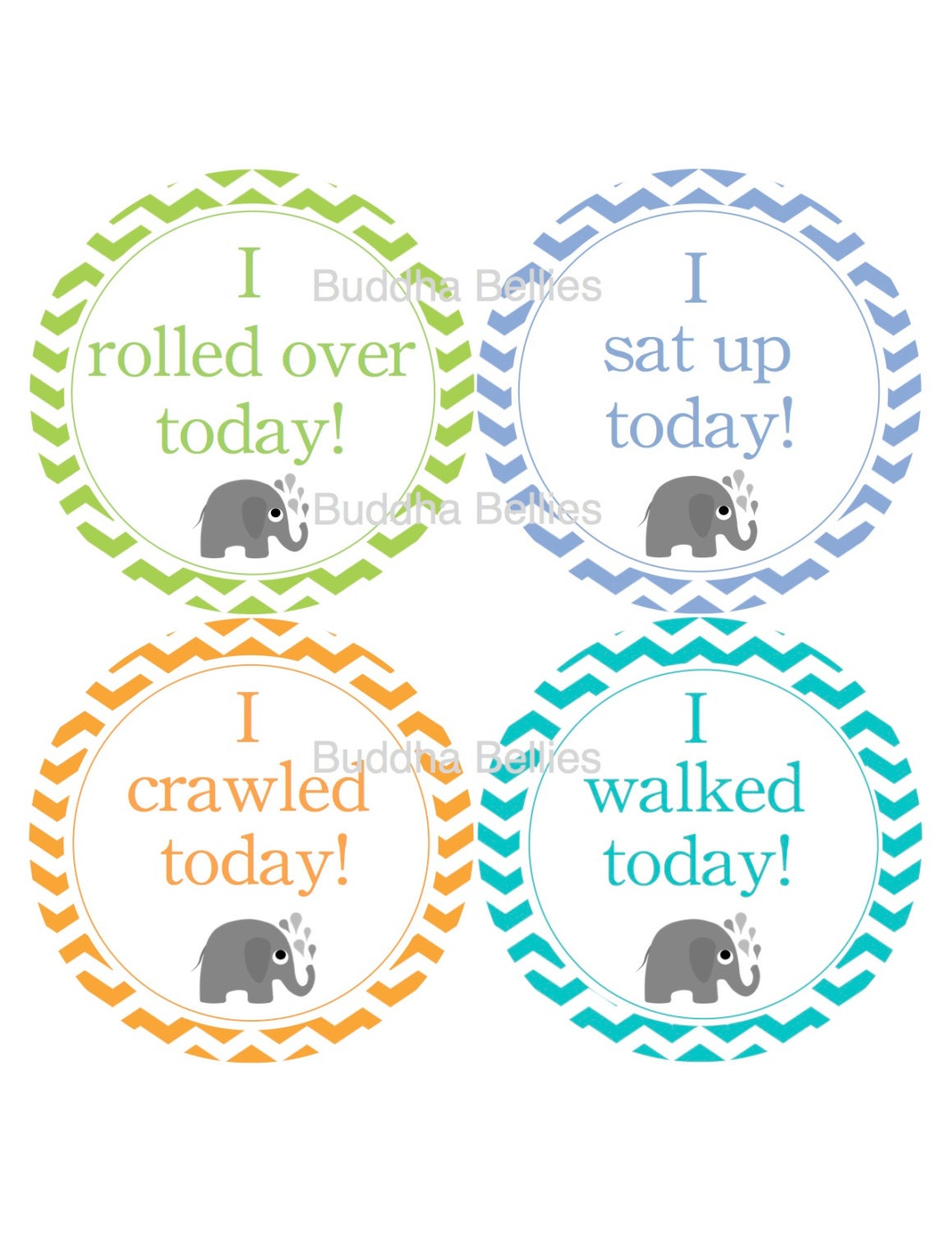 Baby Chevron Elephants Milestone Onesie Stickers...Rolled Over... Sit up...Crawled...Walked...Great Photo Prop