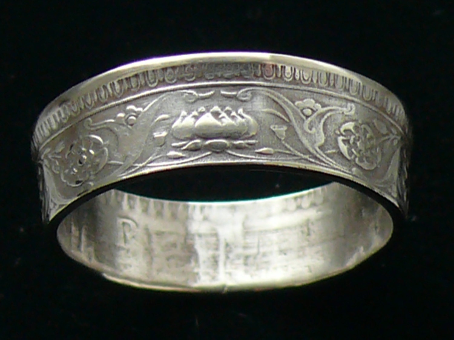 Silver Coin Ring 1942 India 1/2 Rupee - Size 7 1/2 and Double Sided