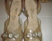Vintage 1950s Lucite Rhinestone Heels Peep Toe Slingback Size Small Maybe 5.5 Gorgeous