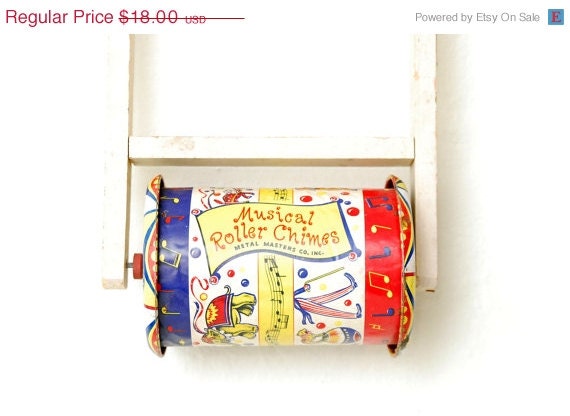 20% OFF VINTAGE SALE Vintage Musical Chimes Roller by Metal Master Co. Push Tin Toy