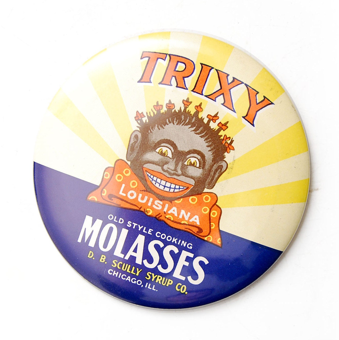 3 1/2" Vintage Pin Badge, Trixy Molasses, Black Americana