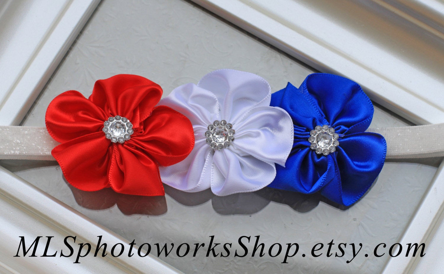 The Colors of Freedom Headband - Baby Girl Patriotic Satin Headband - Red, White & Blue American Holiday Girl's Hair Bow