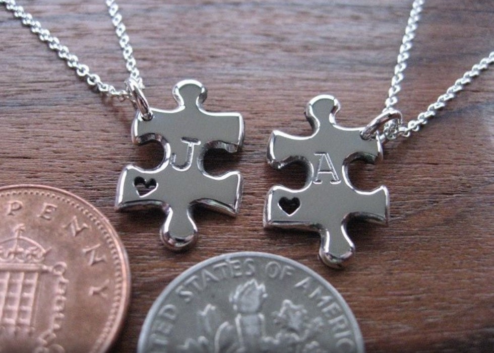 Miniature best friend puzzle pendant necklaces