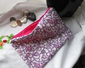 Purple & pink floral clutch, purple handbag, purple floral flat cosmetic bag, purple organizer pouch, womens purple purse