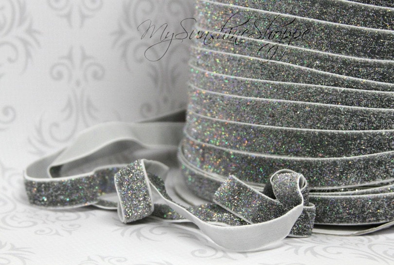 5/8th inch Glitter Elastic - Silver Sparkle