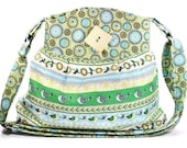 Hobo Shoulder Bag Turquoise Green Yellow Spring Flowers Birds