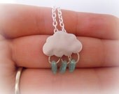 Small Raincloud Necklace with Raindrop Glass Beads Mothers Day