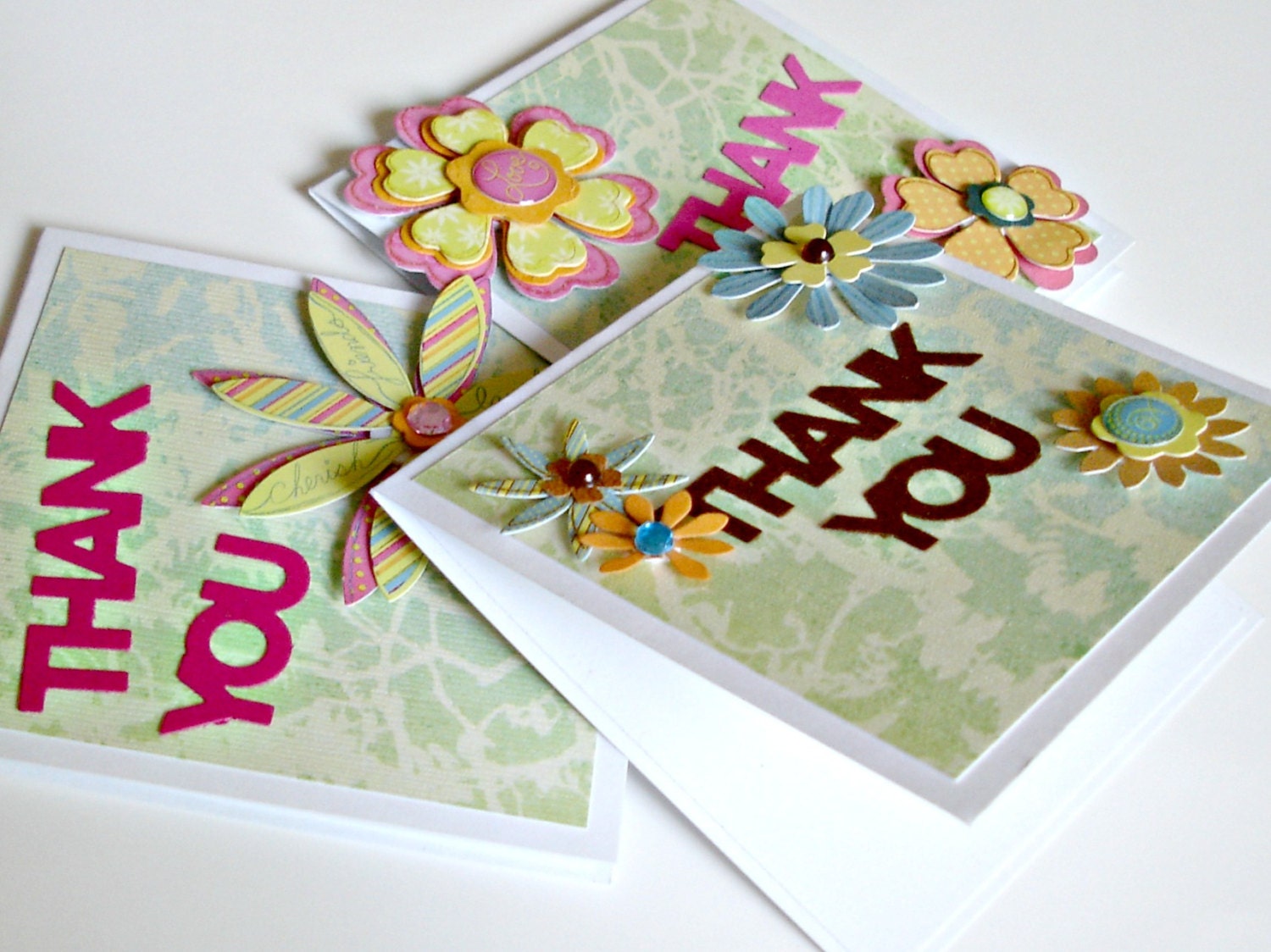 Thank you mini greeting cards Blank thank you notes Set of 3 handmade thank you cards