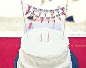 Custom Cake topper bunting - Name, Bride and Groom names, Date, british flag, teal blue, red, white Birthday, wedding, union jack