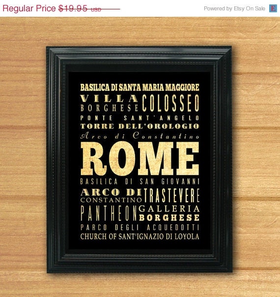 ON SALE Rome, Italy, Typography Art Poster/Bus/Transit/Subway Roll Art 8X10-Rome's Attractions Wall Art Decoration-LHA-282
