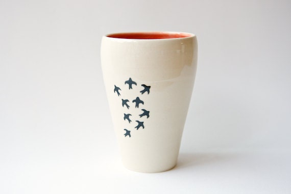 Coral Bird Vase- Swallow design by RossLab- Pottery, vintage inspired