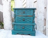 Teal Jewelry Box - SHABBY CHIC Upcycled Vintage Wood Jewelry Box / Dresser