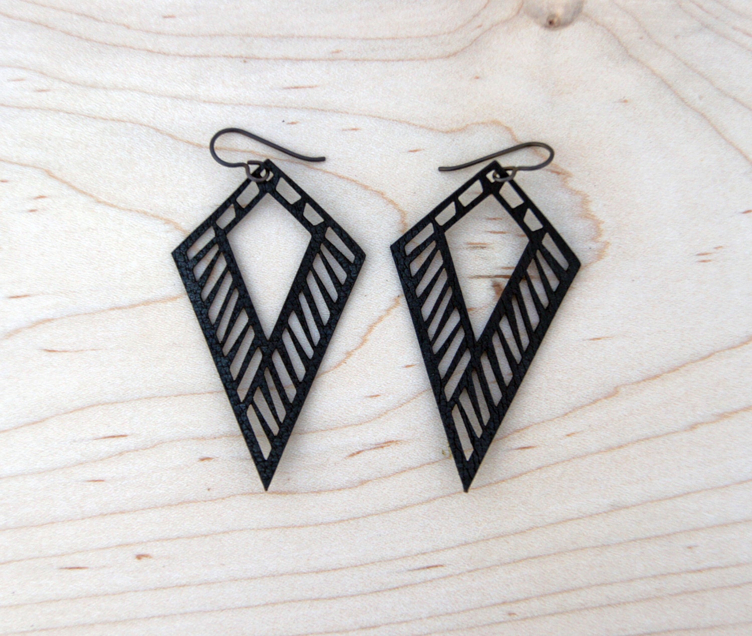 Dagger Lasercut Leather Earrings - Black
